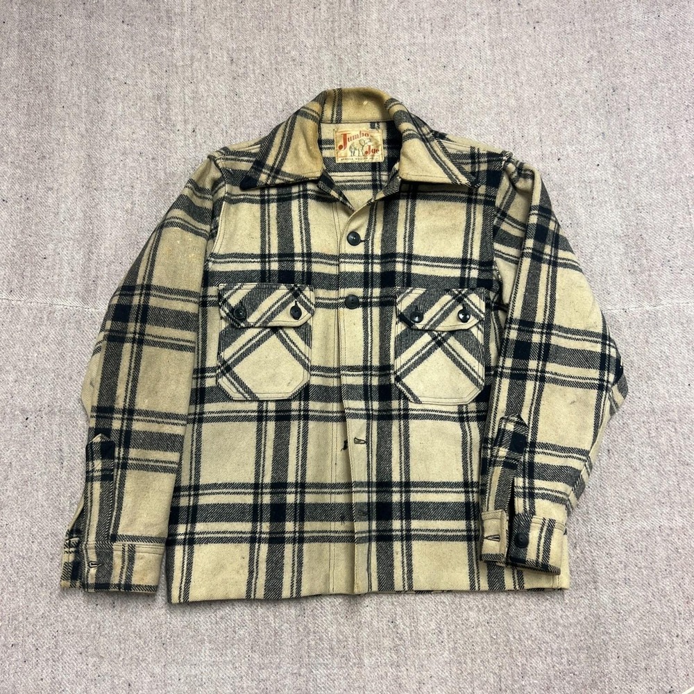 Vintage‎ Jumbo Jac Wool Jacket Mens Medium White 1940s Plaid